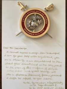 Thank you card and USMC paperweight from JAG officer thanking Chaim for his help.